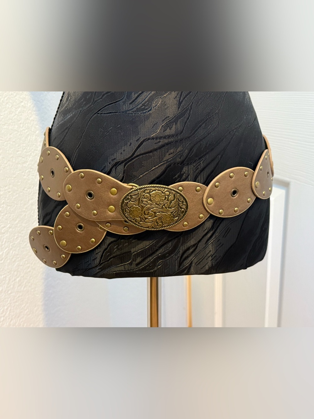 bohemian faux leather brown decorative belt with flower buckle
